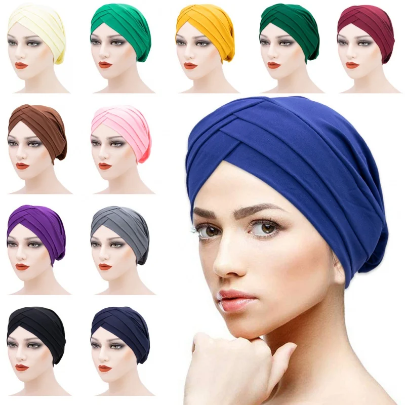 Exclusive for Cross-Border Cap New Solid Color Three Brim Turban Factory Direct Sales Muslim Kerchief