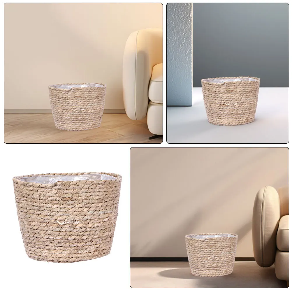 

Wicker Planter Basket Seagrass Flower Pot Cover Handmade Weave for Plants Indoor Outdoor Storage Basket Decor Straw Flower Pot