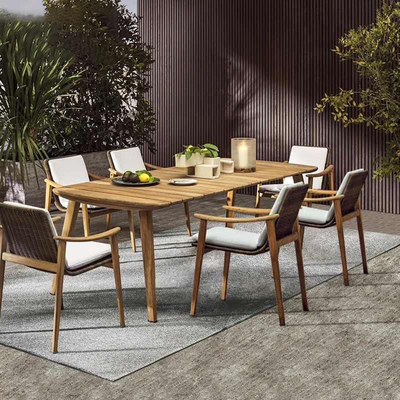 

Outdoor solid wood rattan woven tables and chairs, courtyard, outdoor balcony, garden, sunlight room, villa, anti-corrosion wood