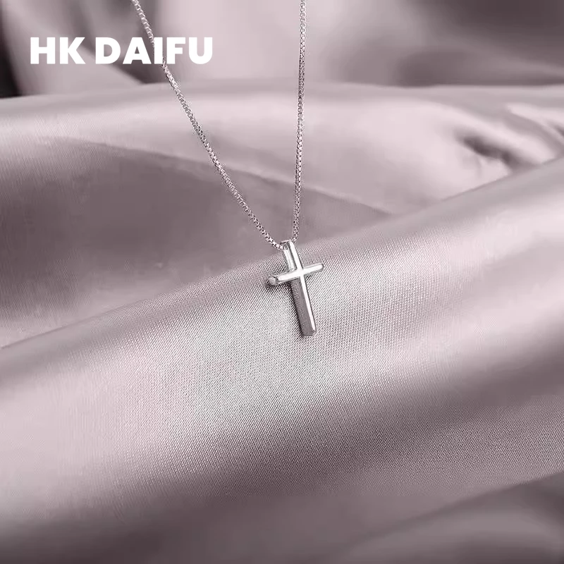 yyhc[Italy] HK DAIFU Light Luxury Sterling Silver Cross Necklace Premium Clavicle Chain Birthday Gift for Girlfriend