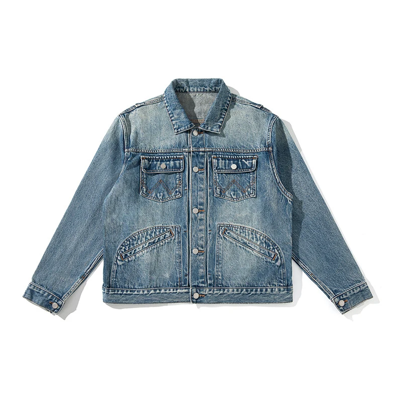 

Firmranch 2024, джинсовое пальто в стиле ретро Amekaji, американское винтажное классическое ностальгическое джинсовое пальто с несколькими карманами для мужчин и женщин, джинсовая одежда