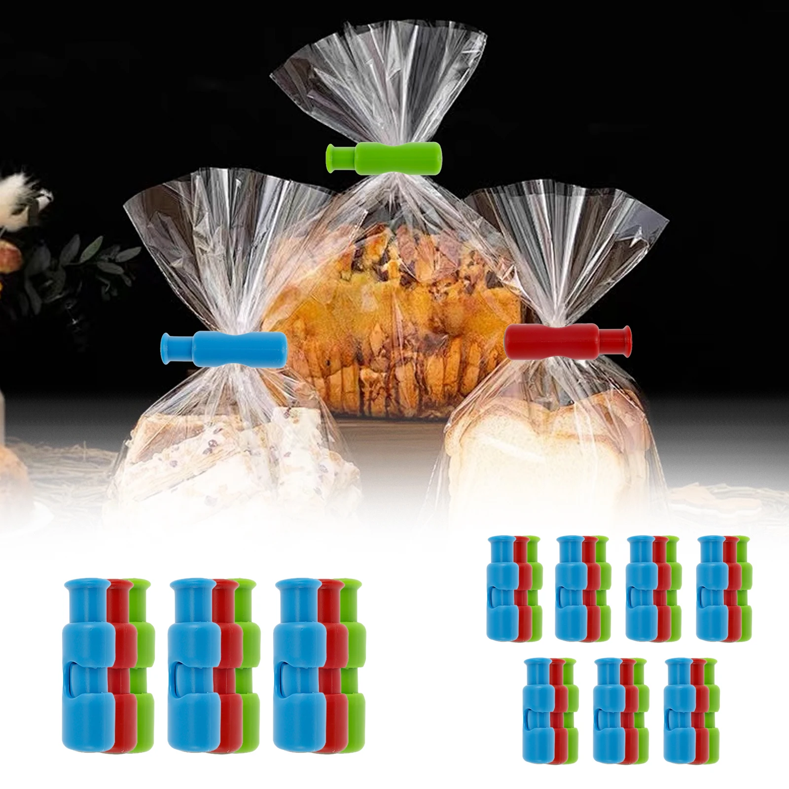 9Pcs / 21Pcs Bag Clips Plastic Bread Bag Clip with Non Slip Rubber Pads Lightweight Food Clips Multifunctional Bag Closure Clip