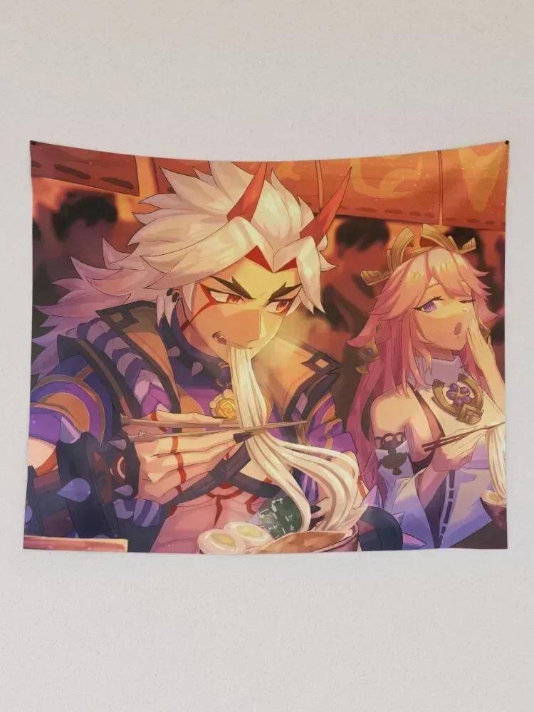 Yae miko and Arataki Itto Tapestry Wall Art Home Decorating Tapestry