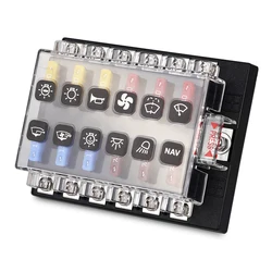 Car Boat Fuse Box Holder With 6/12 Way Blade Fuse Holder Block 12-24V Fuse Box Blade Base Fuse Block Holder With Waterpoof Cover