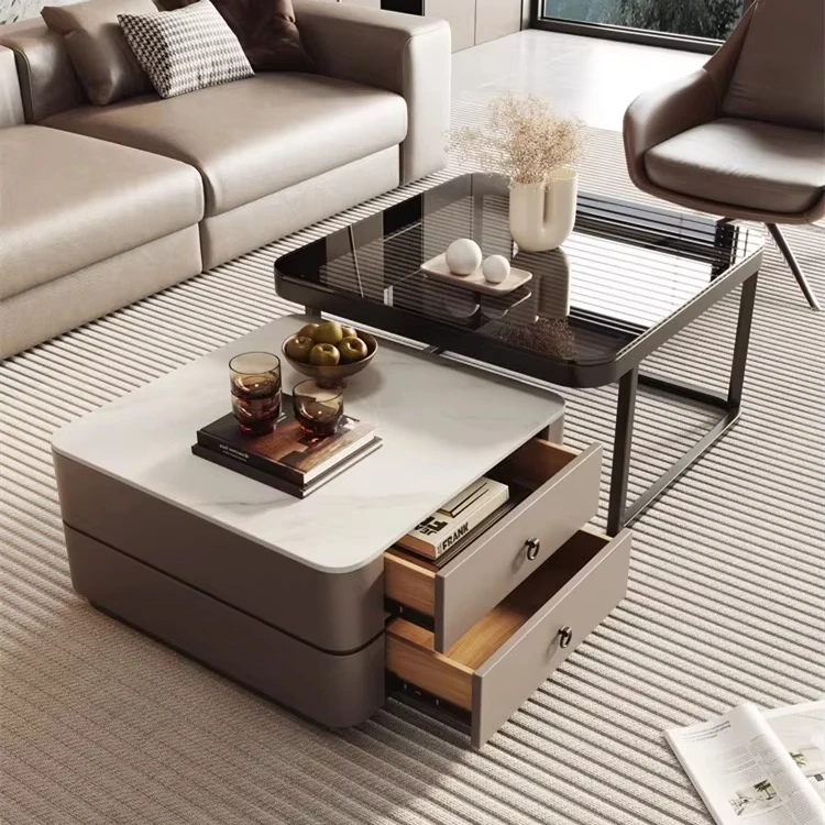 

2025 Modern Luxury Coffee Table Small Apartment Square Rock Board and TV Cabinet Combination Living Room New Home