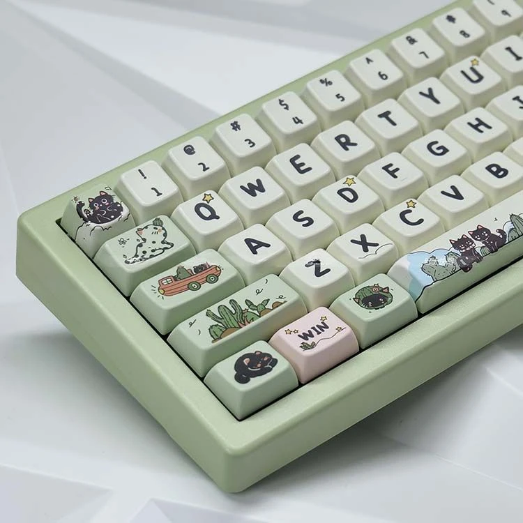 

138Keys Cat Keycap Green Cartoon Cute MDA Personalized PBT Sublimation Suitable For Gmk67 Lmk Hi75 Vgn DIY Mechanical Keyboard