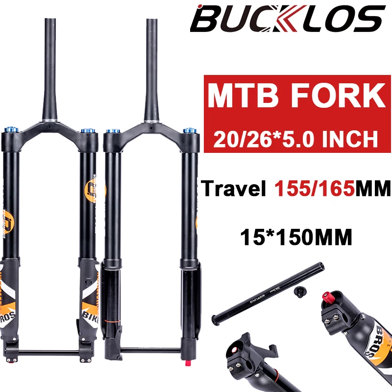 

20/26*5.0 Air Suspension Fork for 5.0 Tire Mountain Bike Fork 15*150mm Thru Axle 165mm Travel DH AM XC DH Bicycle Inverted Fork