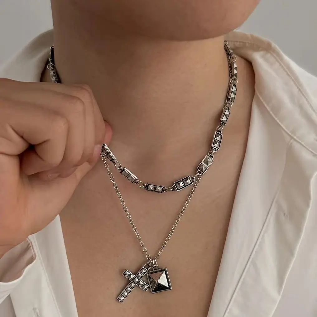 Ingemark Goth Trendy Irregular Metal Choker Necklace for Men Creative Cross Jesus Pendant Chain Punk Couple Jewelry Accessories