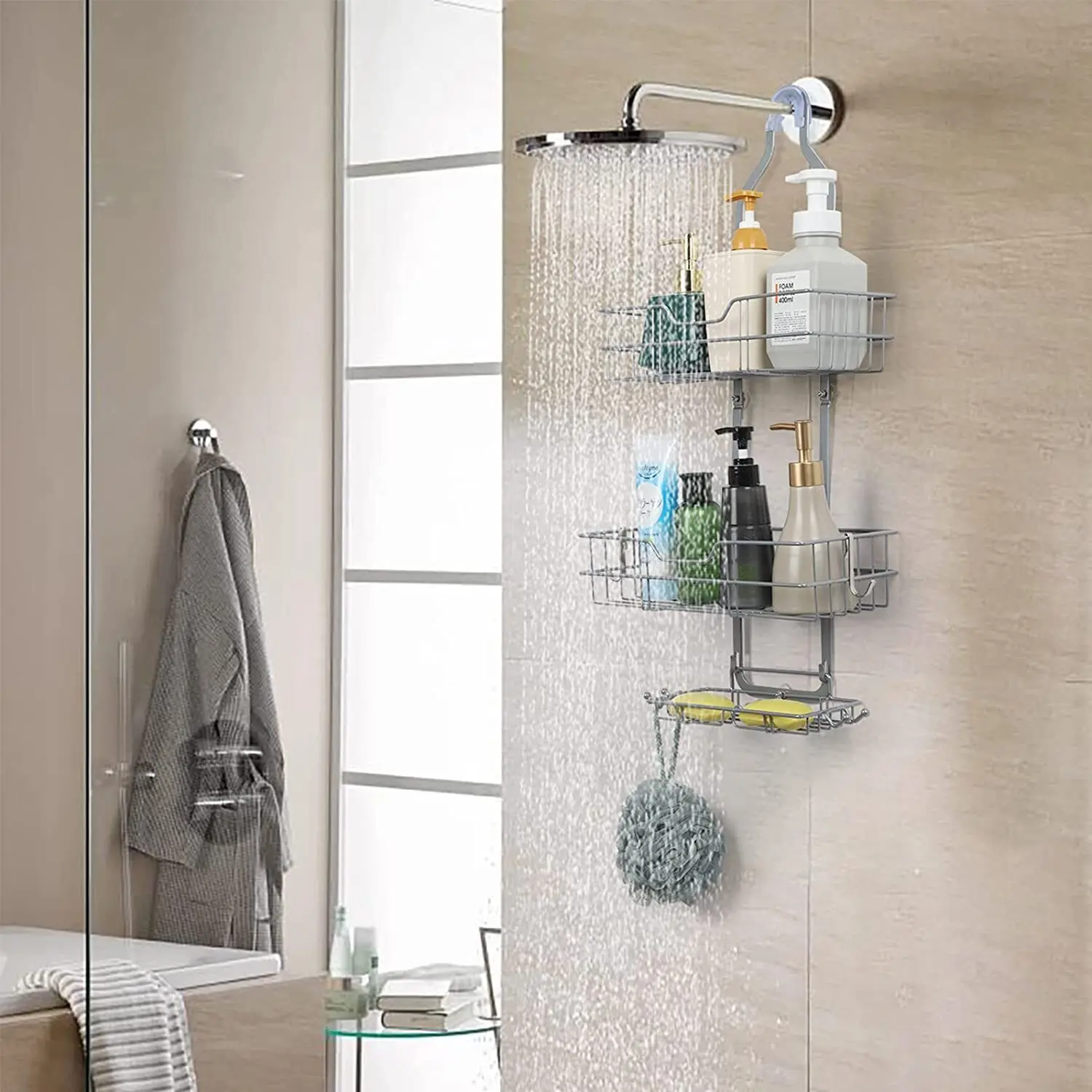 

Rectangular dismantling 3-layer bathroom basket that can be hung on walls and behind doors