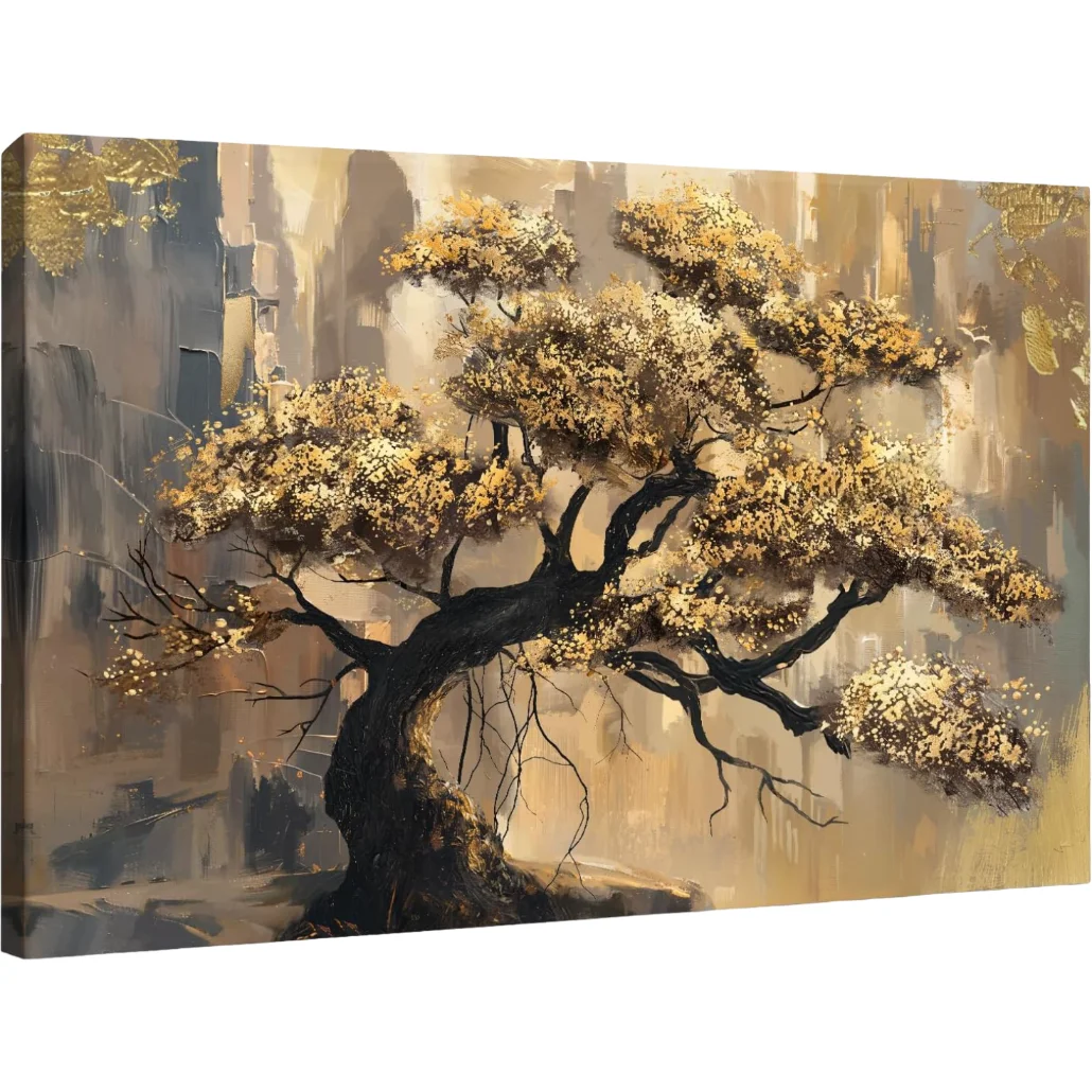 Canvas schilderij gouden bladeren wanddecoratie abstractie 90x60 cm wanddecoratie woonkamer poster gouden bladeren print slaapkamer foto's moderne huis ornamenten abstractie canvas housewarming cadeau