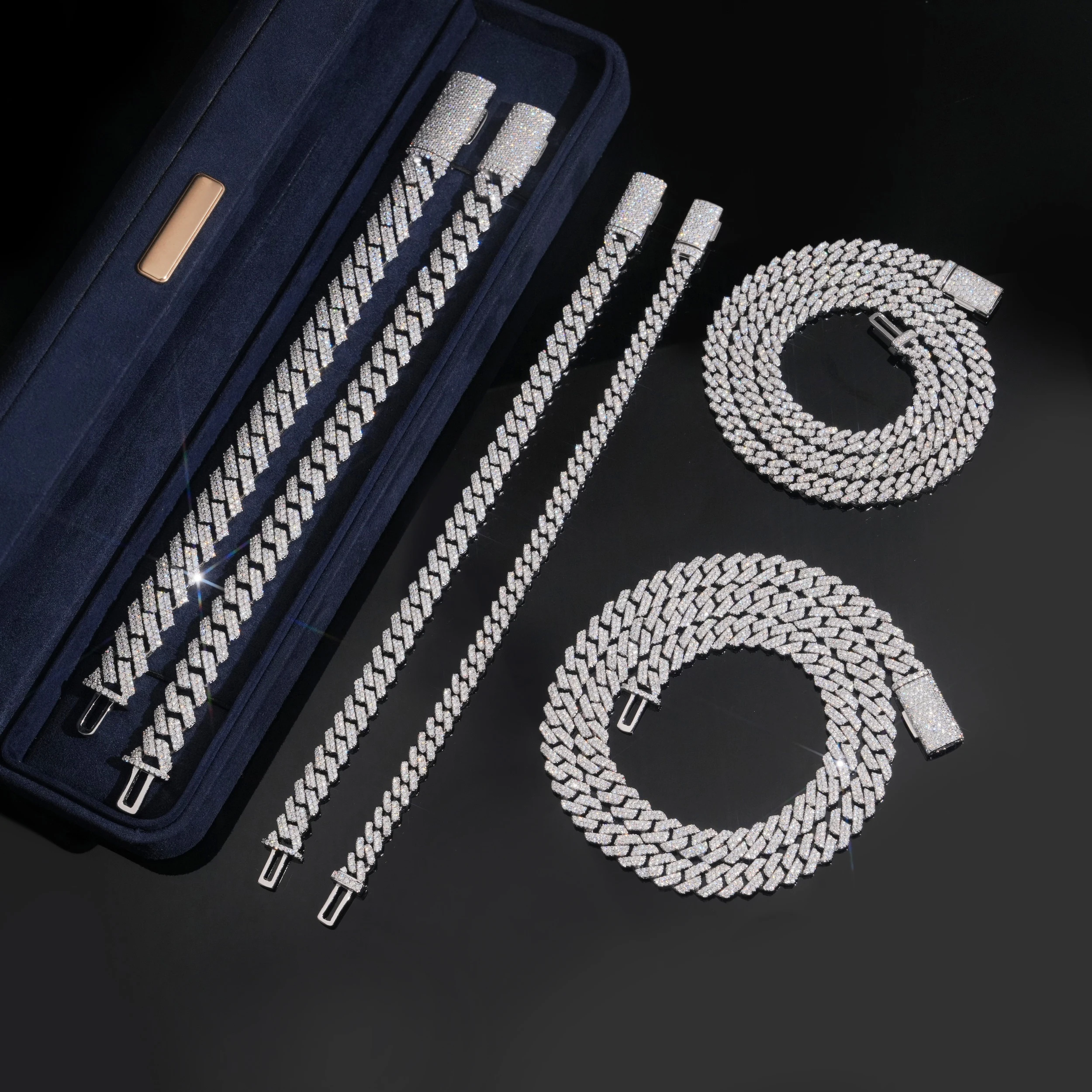 2 Row  Iced Out 6/8/10/12mm 925 Silver VVS Moissanite Cuban Link Chain Necklace Bracelet Men Pass Diamond Test