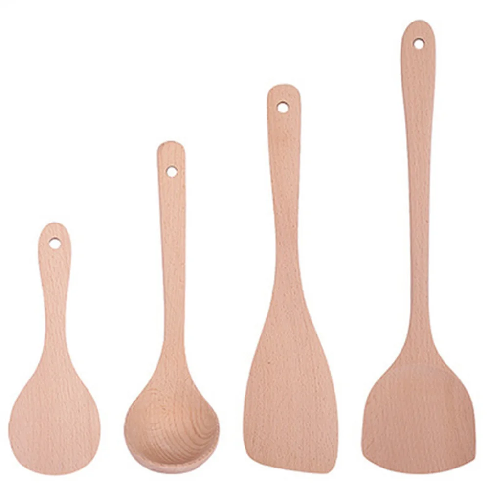 

4Pcs Beech Wood Kitchen Cooking Tools Set Solid Wooden Spatula Spoon Turner Shovel Non-Stick Pan Wood Shovel Set