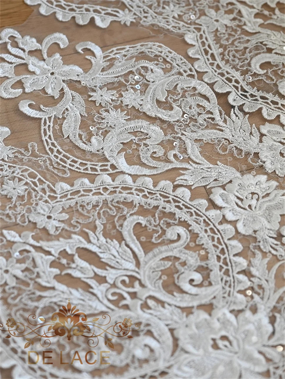 JB 62cm Luxury Shining Sequins Lace Trim Floral Embroidered Patch Wedding Dress High Quality Lace Accessories