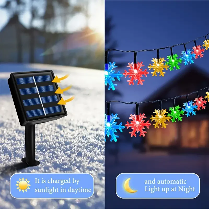 2024 Solar Powered Snowflake Lights String Multicolor LED Outdoor Christmas Decor for Christmas Tree Holiday Wedding Party 858