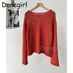 Donegirl Women Loose Elegant Sweater Pullovers Casual Chic Red Streetwear Jumper Vintage O NecK Jumper Tops