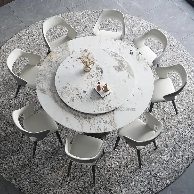 

New Bright Slate Dining Room Table Modern Minimalist High-end Round Table For 10 People Restaurant Mesa Kitchen Furniture Set