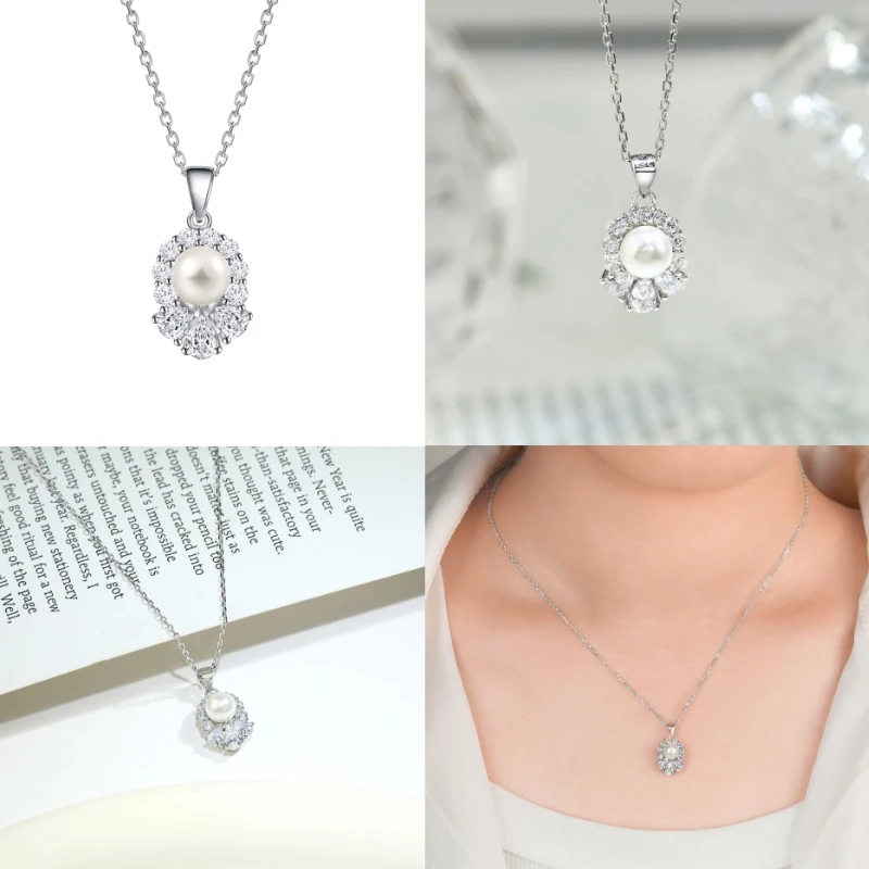 Pearl ring, zircon, sterling silver earrings, shell pearl necklace, earrings, jewelry set, S925 silver jewelry, three-piece set