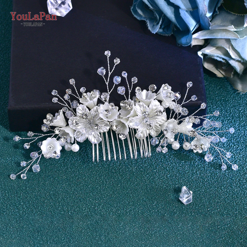 YouLaPan Bride Flower Hair Comb Setting Bridal Wedding Bling Crystal Hair Jewelry Hair Pins Hair Accessories Women Tiara HP755