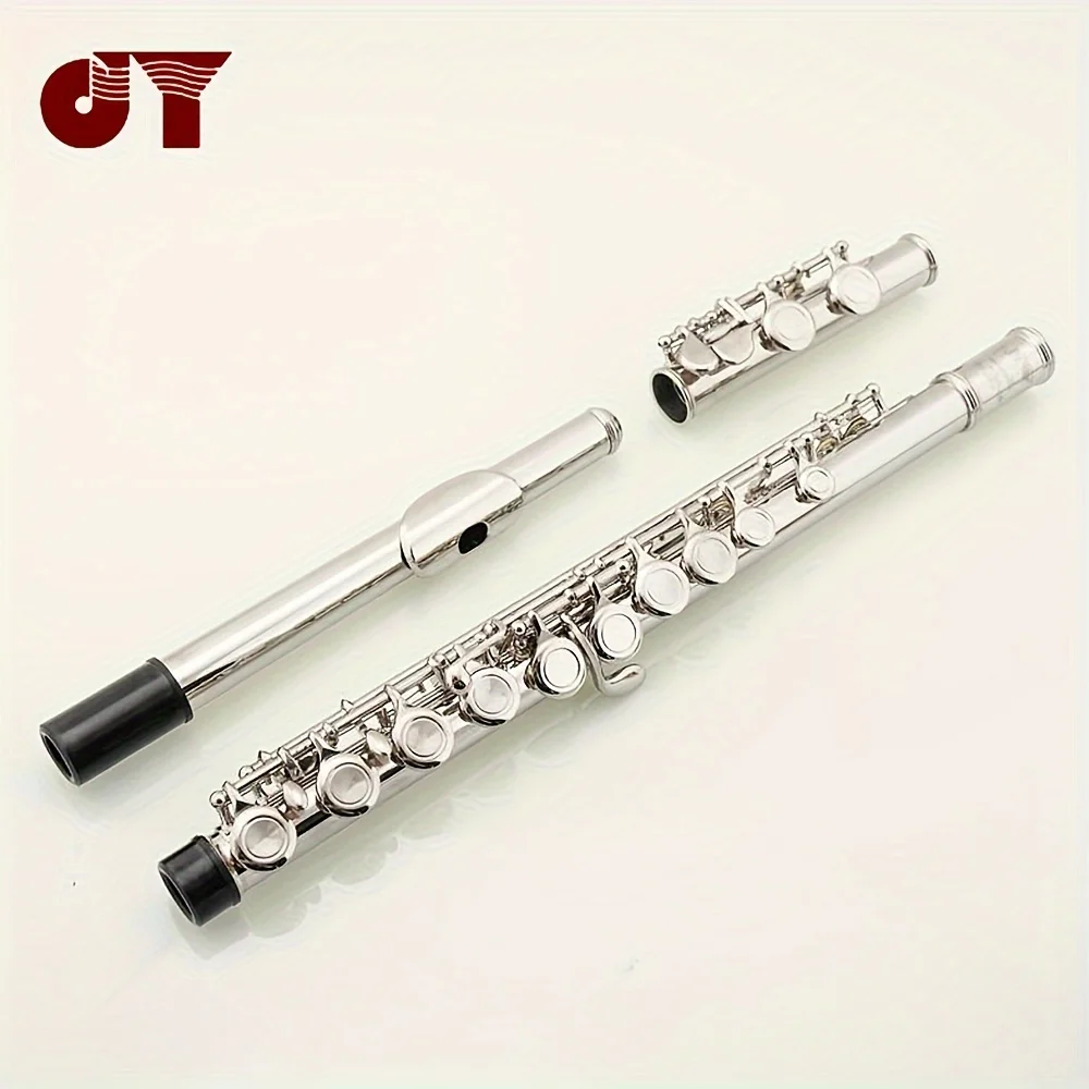 

JYFL-E150N Flute White Copper Nickel Plated C Tune Professional Playing Flute Plus E Key 16-Hole Curved Flute Jazz Instrument