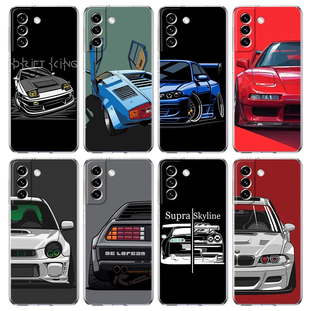 Casing ponsel bening untuk Samsung Galaxy S24 Plus S23 FE S22 S21 S20 Ultra 5G S10 S10E S9 S8 Soft Cover Jepang JDM komik mobil Olahraga