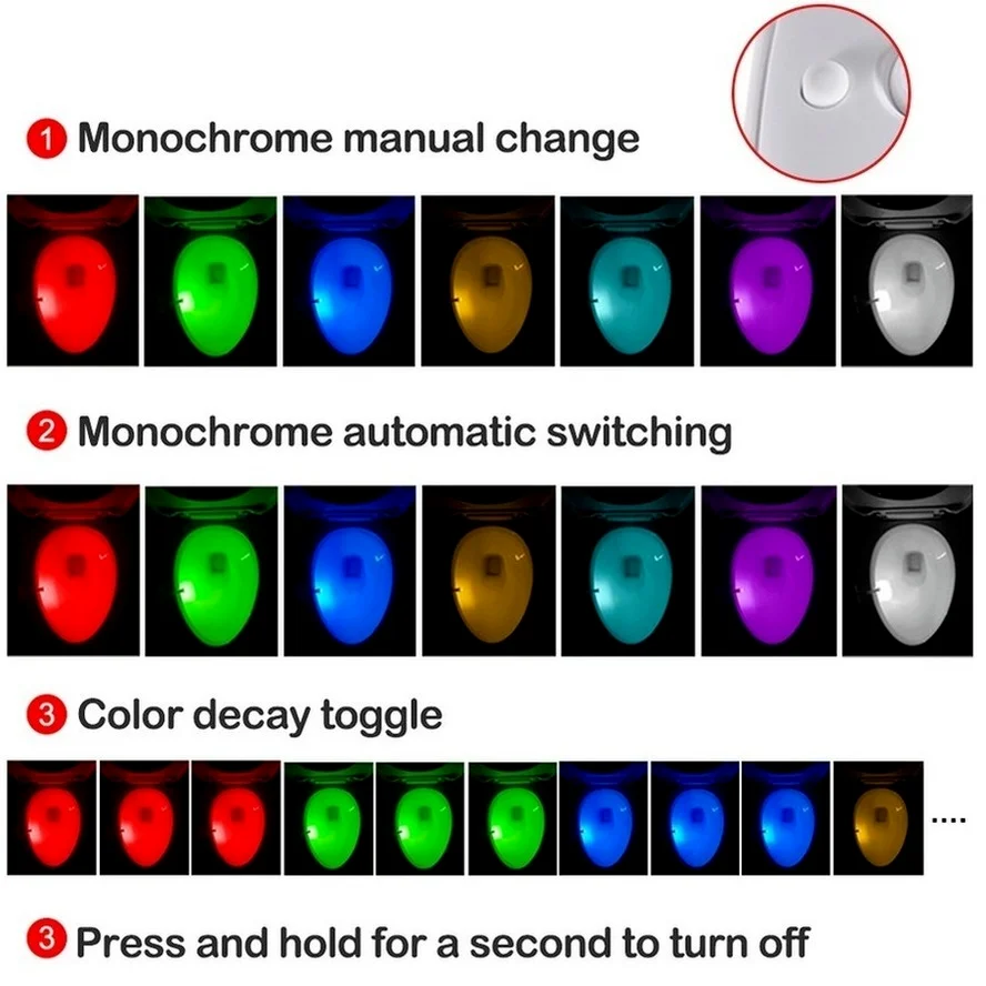 6/pz LED 8 colori WC impermeabile LED WC lampade da toilette Luminaria retroilluminazione da comodino sensore di movimento PIR intelligente luce notturna per WC