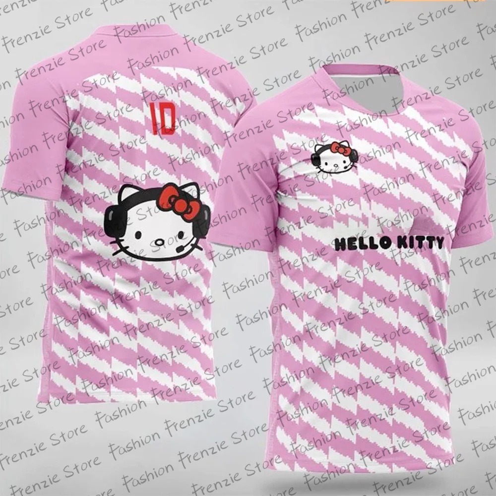 T-Shirt de dehors Disney Sanurgente Hello Kitty pour Enfant et Adulte, Maillot de Football, Cosplay, Dessin Animé, Bébé, Fille,