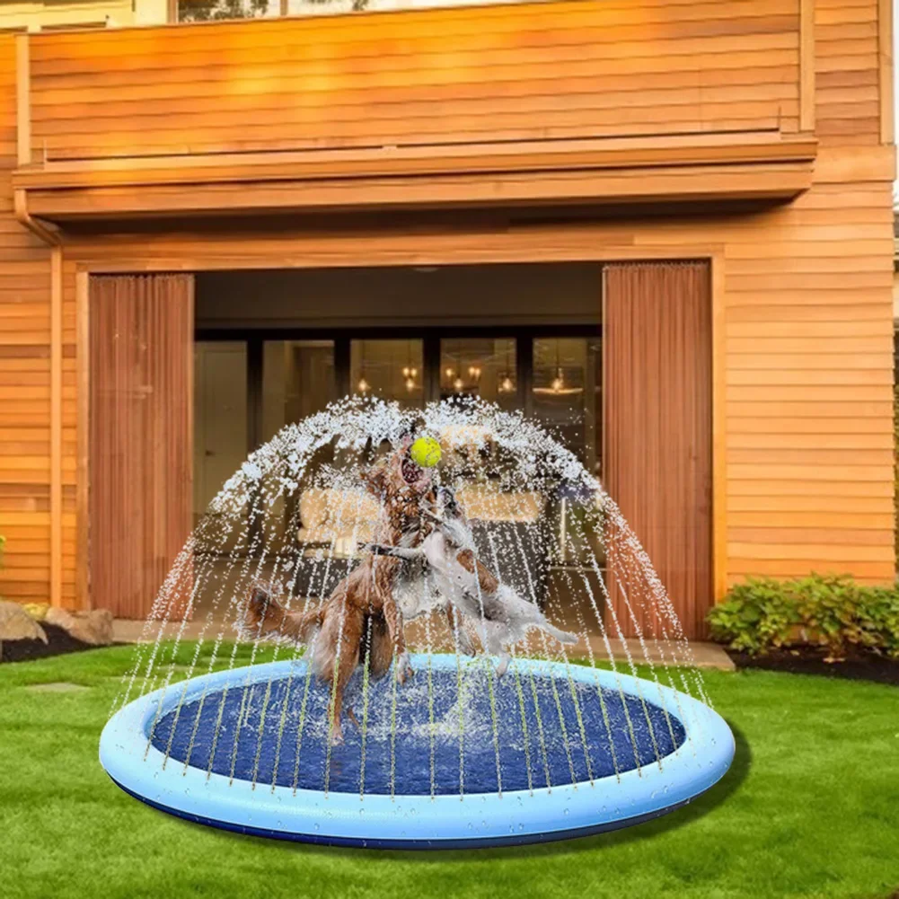 Almohadilla de aspersor refrescante para perros, estera de enfriamiento para juegos de verano, piscina, fuente interactiva al aire libre, almohadilla de aspersor contra salpicaduras para juguete para perros
