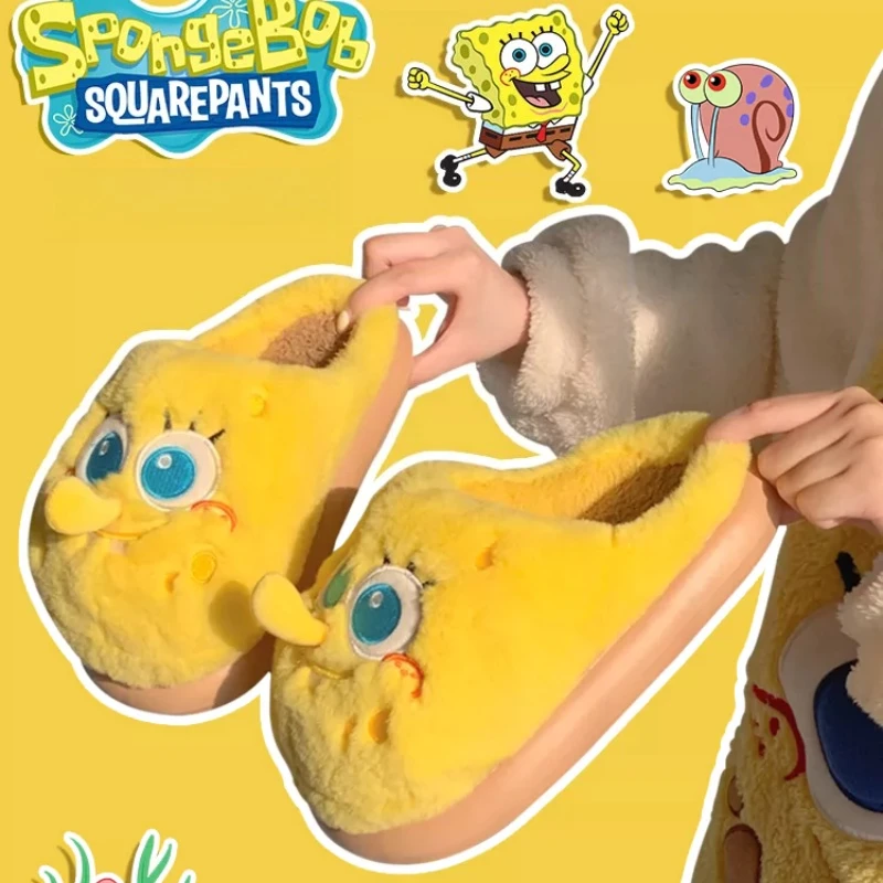 

Cartoon Yellow Sponge Plush Slippers Indoor Home Shoes Warm Outdoor Cotton Shoes Anime Peripherals Gift for Girls