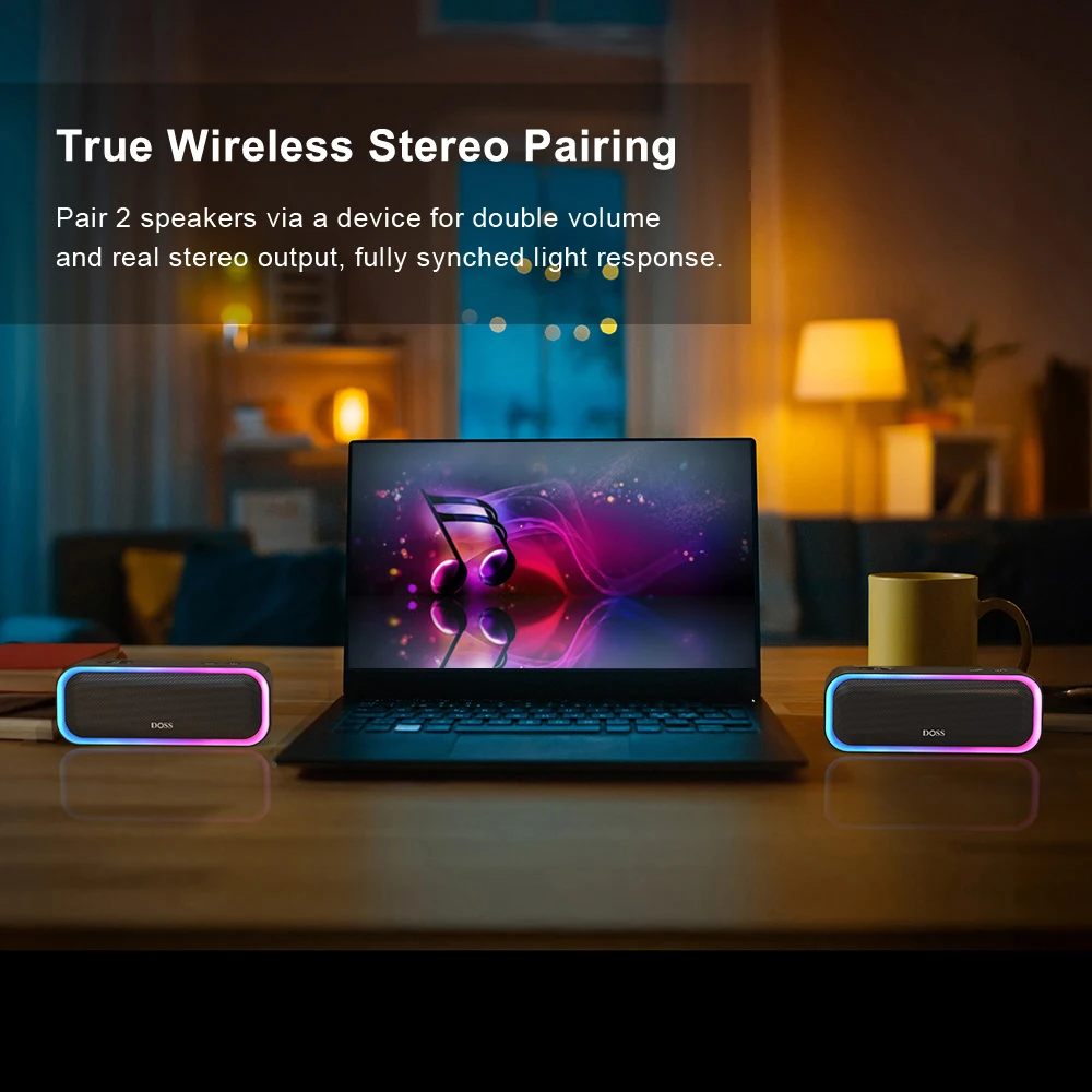DOSS Bluetooth 5.0 スピーカー強力な 20 ワットステレオサウンドエクストラベースサウンドボックス IPX6 防水 TWS ペアリングワイヤレスポータブルスピーカー