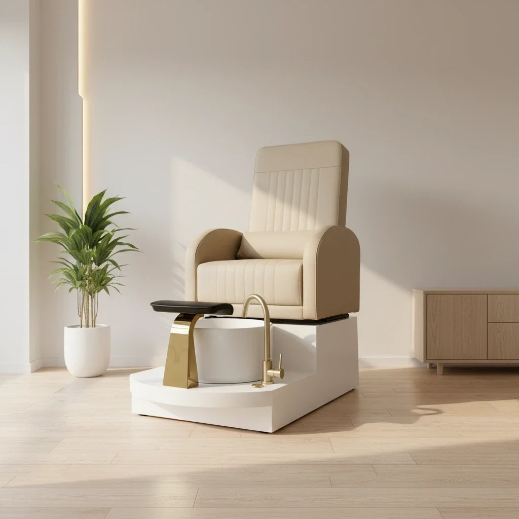 Luxury Beige Multi Functional Foot Spa Massage Chair Custom Nail Salon Pedicure and Manicure Chairs Reclinable Electric