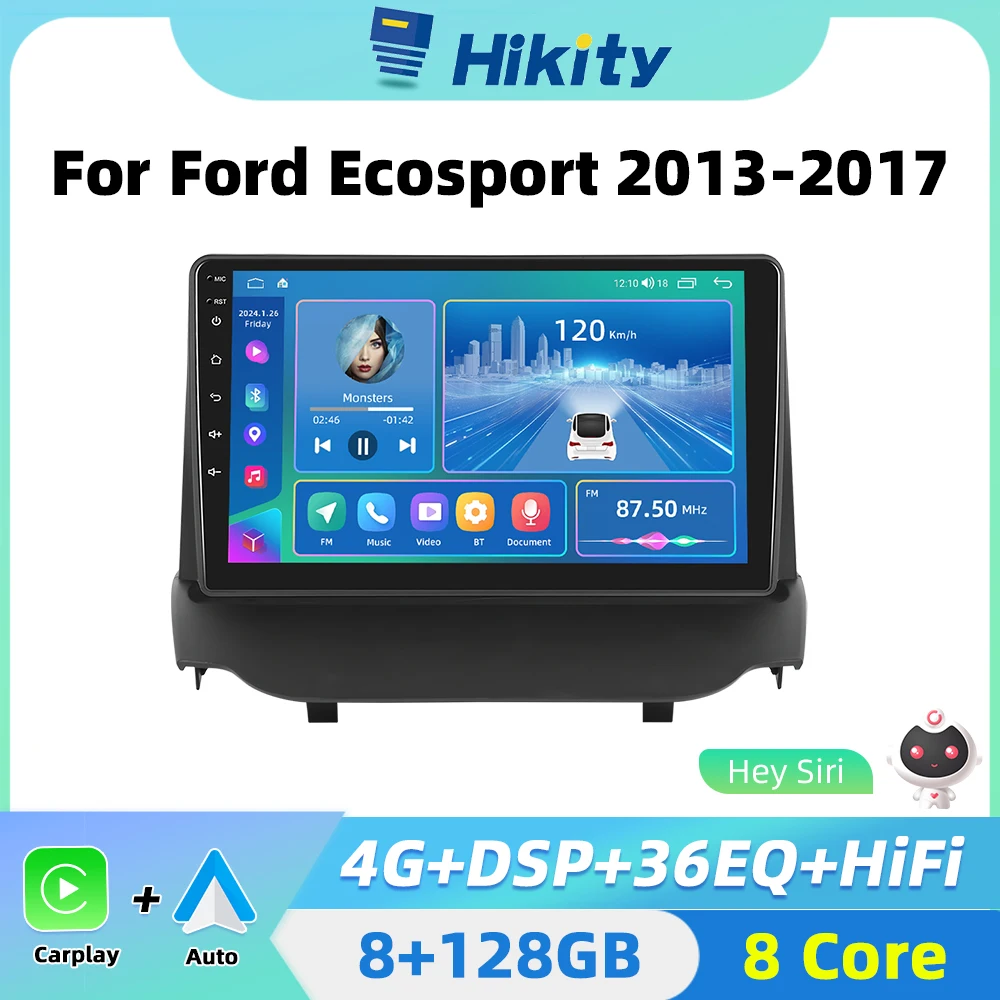 Hikity AI Voice 2 din Android Auto Radio For Ford Ecosport 2013-2017 Carplay Auto Android Navigation GPS Autoradio WiFi