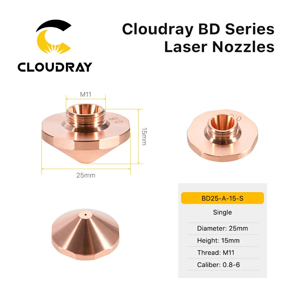 Cloudray-Tête de coupe de fibre OEM, buses laser, couches simples et doubles, calibre 0.8-6.0mm, série BD, diamètre 25mm