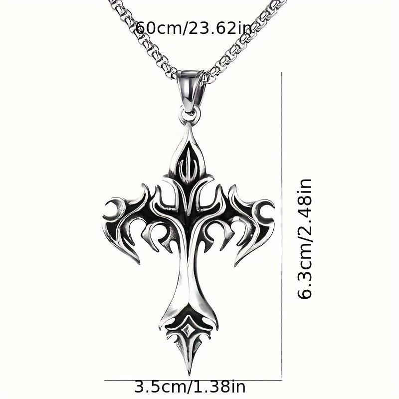 Personalized Gothic Flame Hollow Cross Pendant Necklace, Retro Punk Style Hip Hop Necklace