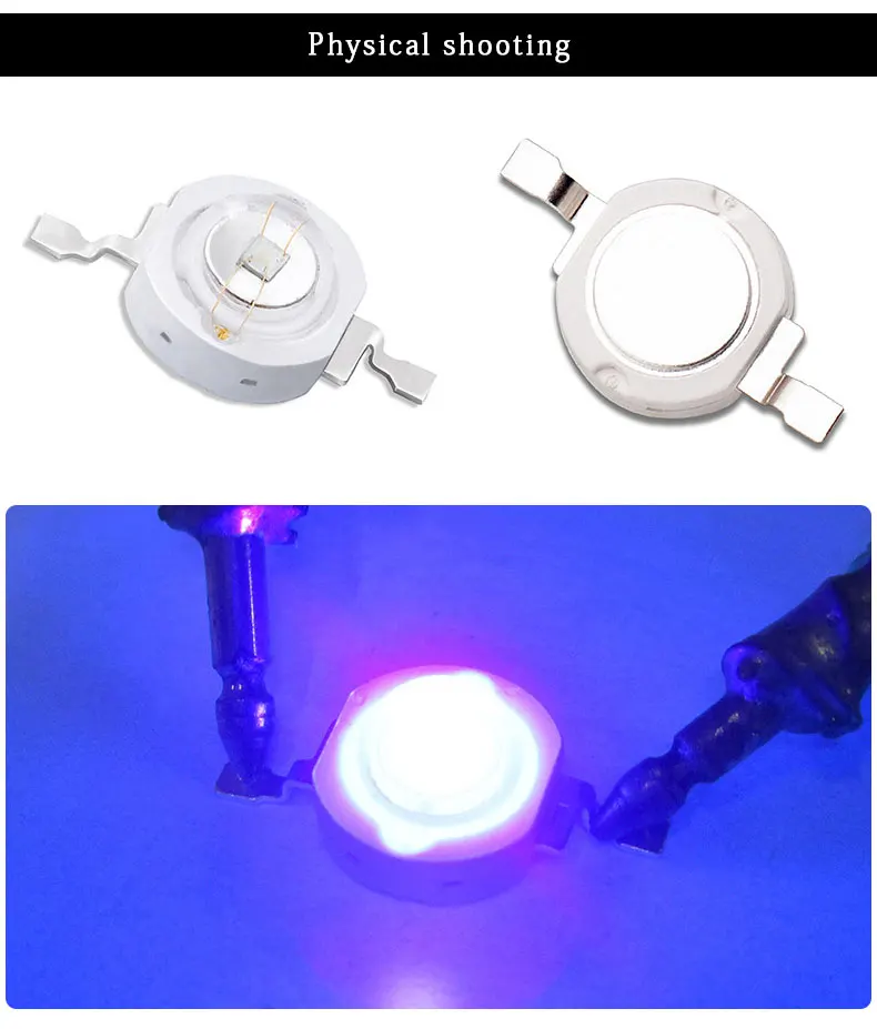 50pcs High Power Violet Purple Light 365nm 380nm 395nm 405nm 3W 5W Violet Led Detector UV Curing Plant Light Lamp Chip Lamp Bulb