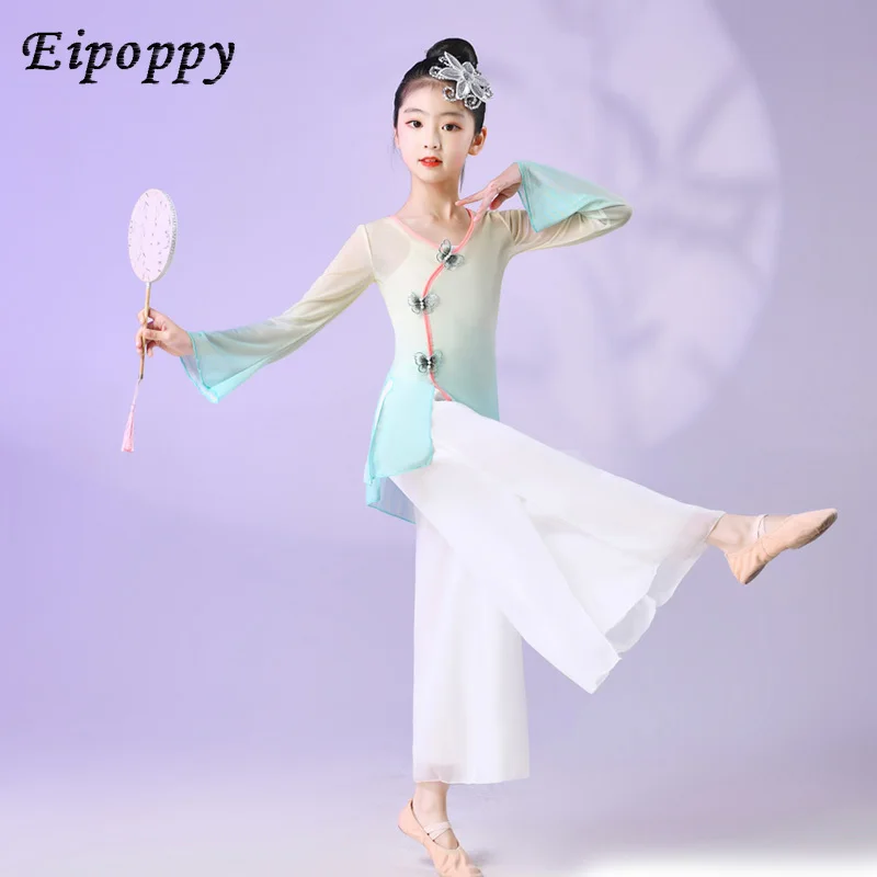Abbigliamento da ballo classico per bambini con ciondoli per il corpo, abbigliamento da ginnastica, Costume da ballo classico cinese per ragazze