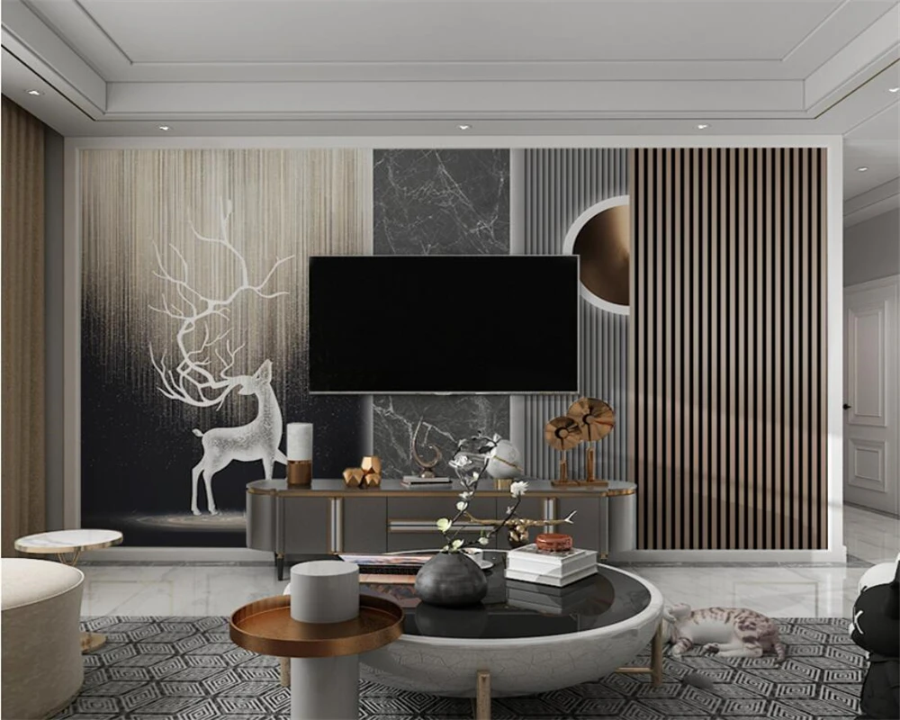 

beibehang Customized papel de parede TV Background papier peint Living Room Decoration Grille Elk Modern Wallpaper