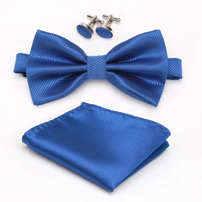 Multicolor Bowtie Pocket Square Cufflinks Sets Classic Solid Color  Bowtie Wedding Party Formal Gift Plaids Adjust Neck Bow Tie