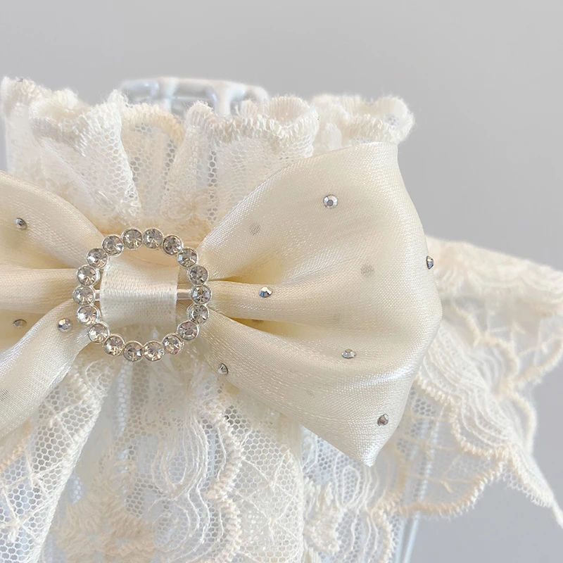 Puppy Dog Beige White Collar Bibs Fashion Simple Cotton Lace Bow Neckerchief For Small Medium Dog Princess Jewelry Pet Accessory