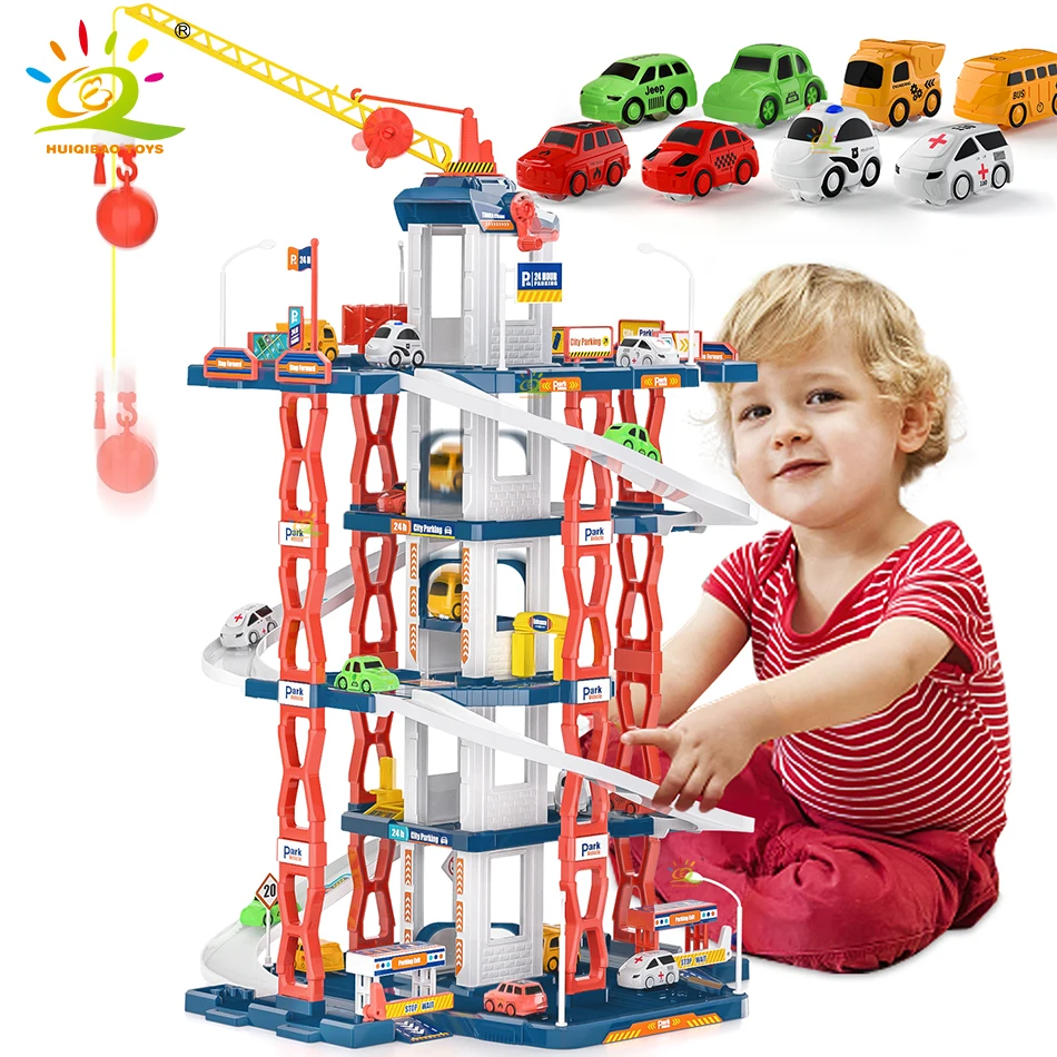 

Railcar Parking Lot Rail Car Racing Track Toys Children Brain Mechanical Interactive Multilayer Garage Game Educational Toys