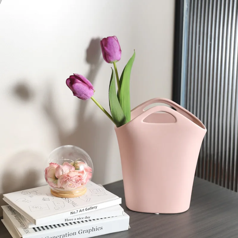 INS Cream Style Flower Basket Ceramic Vase Decoration Creative Home, Living Room, Flower Arrangement, Dining Table, TV Cabinet,