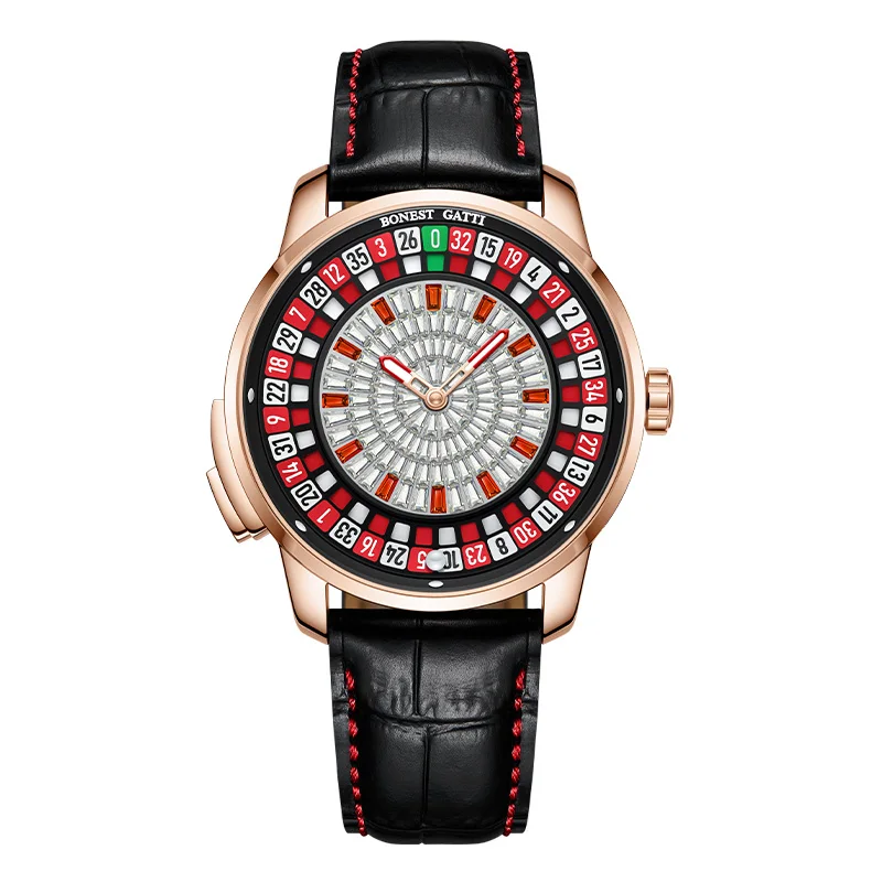 BONEST GATTI Men Automatic Watch 43mm Mechanical Wristwatch Rotatable Roulette Game Dial Sapphire Glass Luminous Crystal Dial