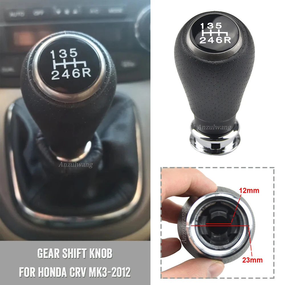 6 Speed Car Manual Gear Shift Knob Shifter Lever Stick Black Leather For Honda CRV CR-V MK3 2006-2012 Car Accessories