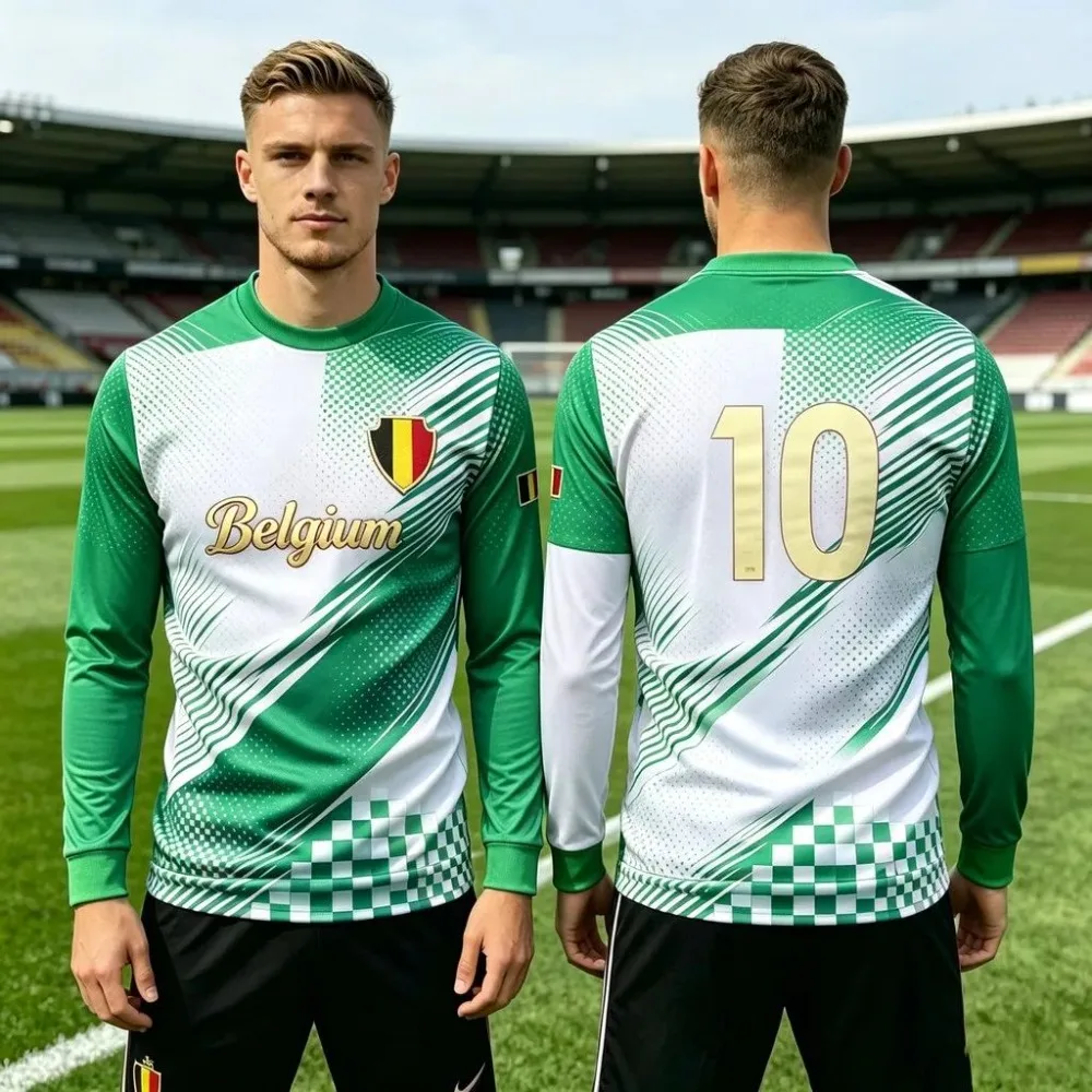 Men Long Sleeve Belgium Football Jersey Print Soccer Shirt Breathable Quick Dry Sports Training Unisex Fan Athletic Casual - view 4