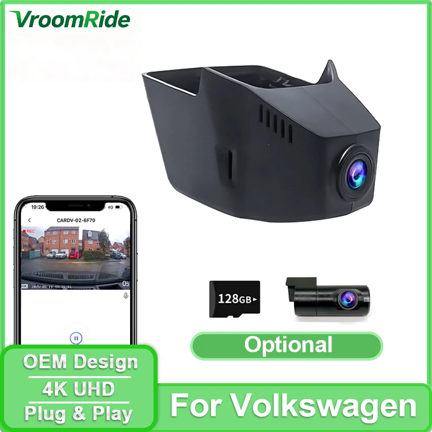 Câmera DVR para Carro 4K 2160P WIFI para Volkswagen VW Passat B8 Allspace Atlas Golf 7/8 Arteon Sharan Magotan, Dash Cam para Skoda Seat