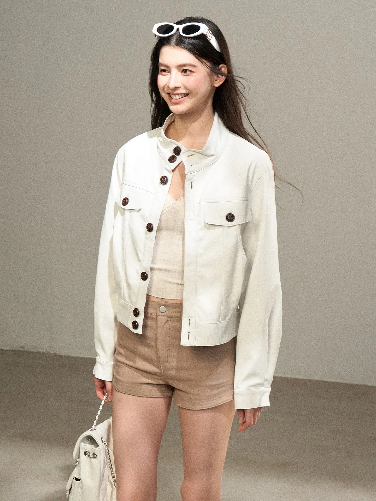 

Женская куртка Aaisup в американском ретро-стиле, однотонная, с воротником-стойкой, свободного кроя, повседневная, универсальная, для работы, весна-осень