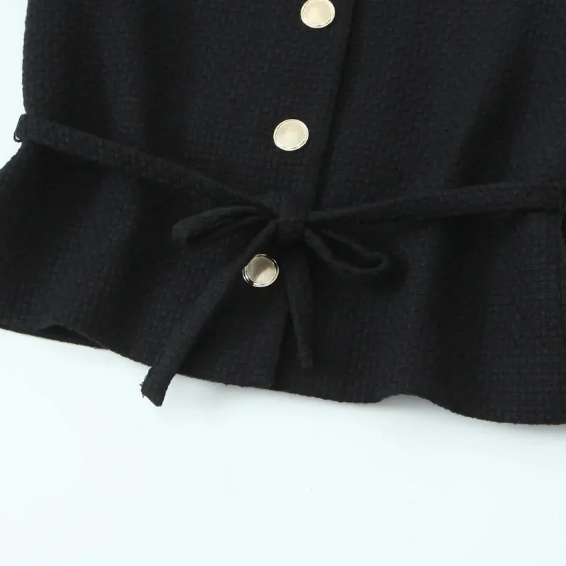 TRAF Butterfly Lace-Up Blazer Coats Women\'s Outerwears 2024 Spring Autumn Elegant Ladies Fashion Casual Black Long Sleeve Coats