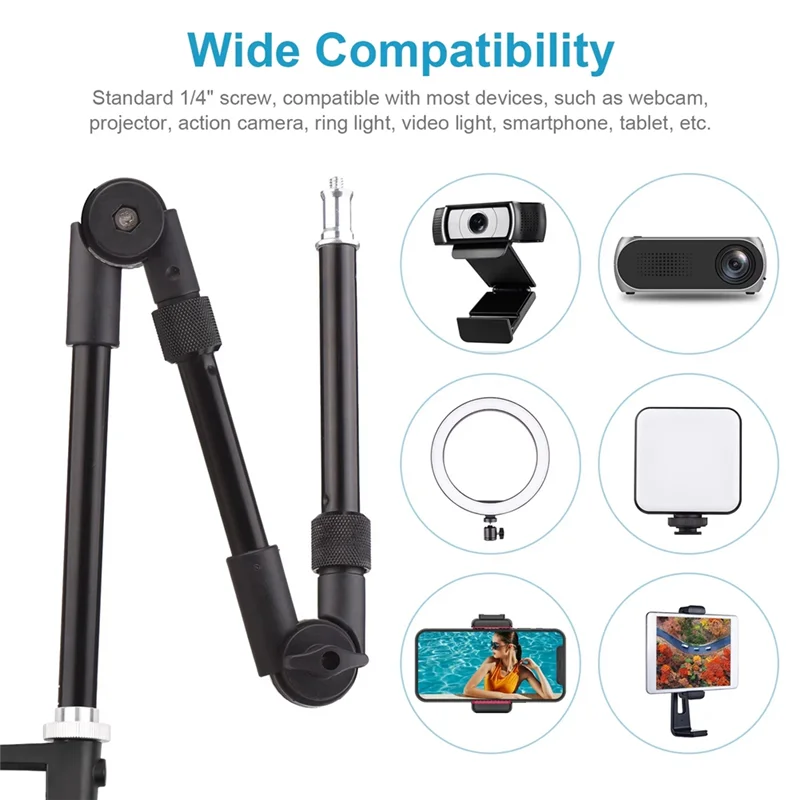 N82R 1/4 ST-01 Bracket Flexible Foldable Desk Mount Stand Ballhead Adapter For Fill Light LED Ring Light Camera Smartphone