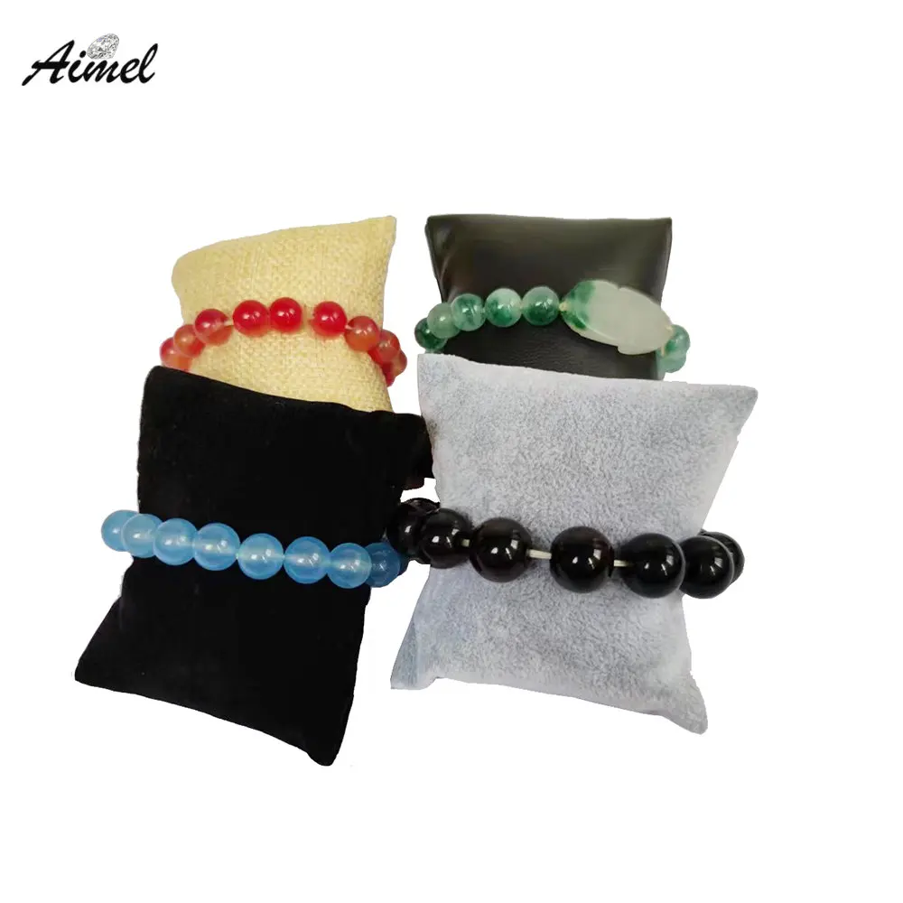 

1Pc 7*8cm Mini Black Grey Pu/Velvet Watch Bangle Pillow Bracelet Jewelry Display Holder Chain Anklet Organizer Small Cushion