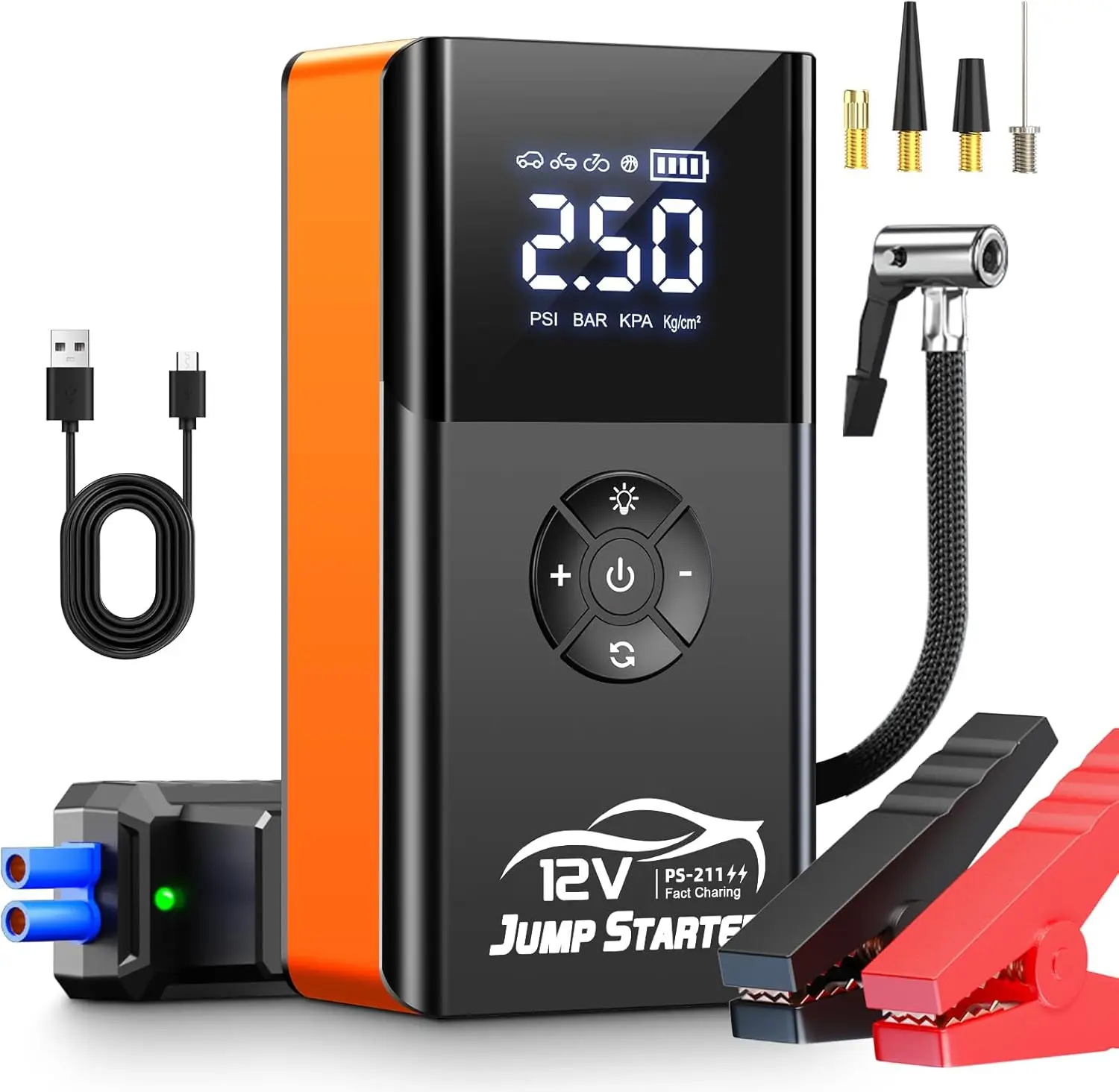 

8000A 180PSI Portable Car Jump Starter with Air Compressor, LED Lights, Power Bank for All Vehicles