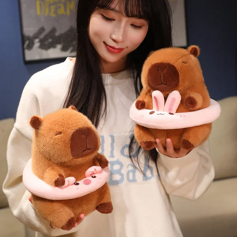 22 CM Kawaii Capibara Giocattoli di Peluche Bella Hamburger Capibara Cuscino Carino Capibara con Anelli di Nuotata Farcito Giocattolo Kawaii Regali Creativi